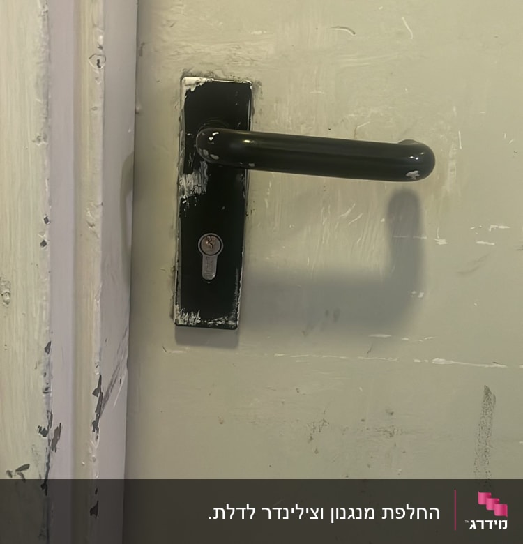 ידית דלת שחורה עם מנעול גליל
